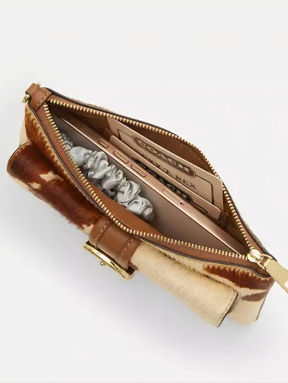 COACH Large Cow Print Buckle Flap Detail Wristlet, Haircalf W/Gold Hardware, NEW - Picture 6 of 7